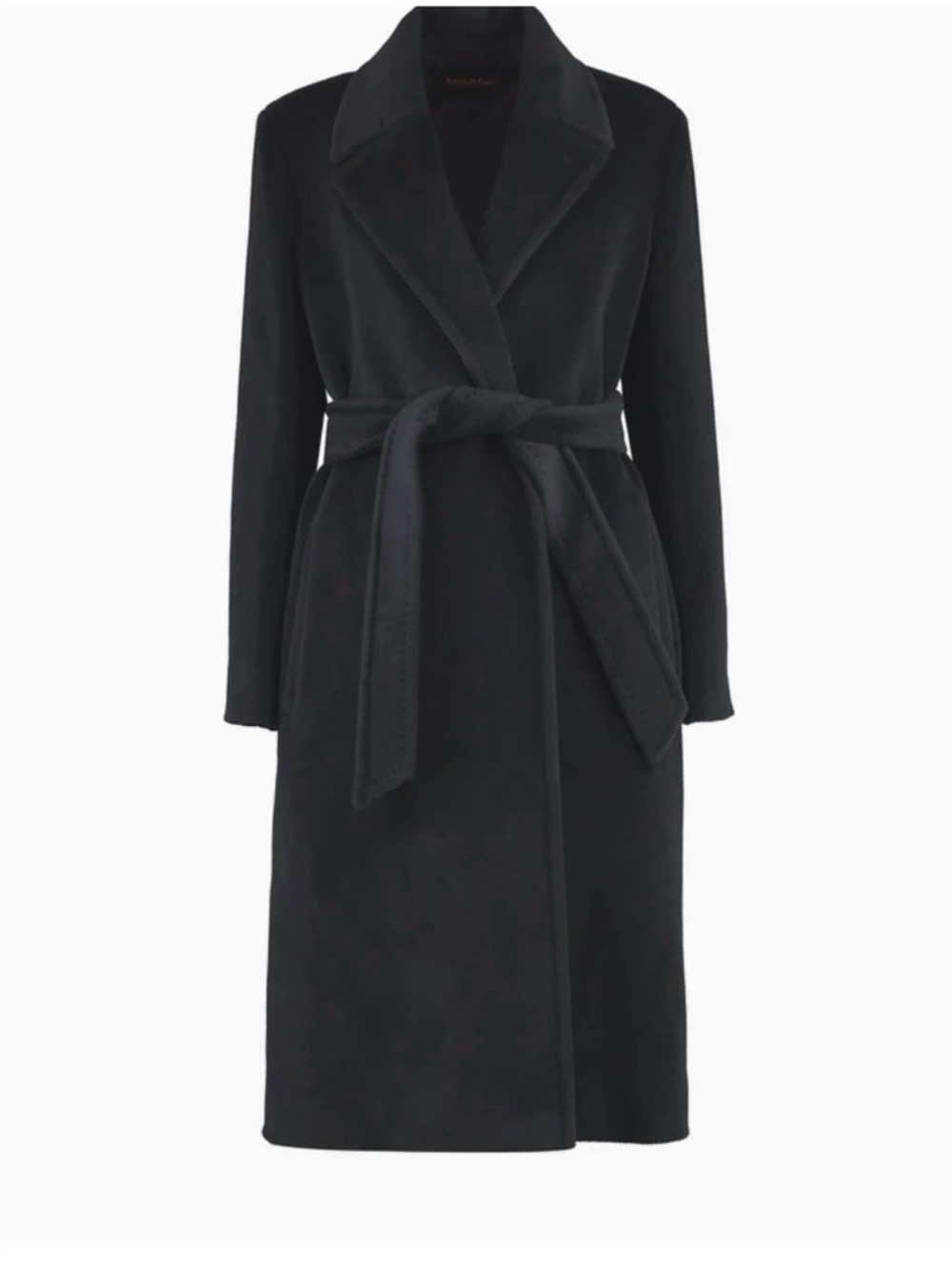 MaxMara Black Wool Wrap Coat with Notch Collar